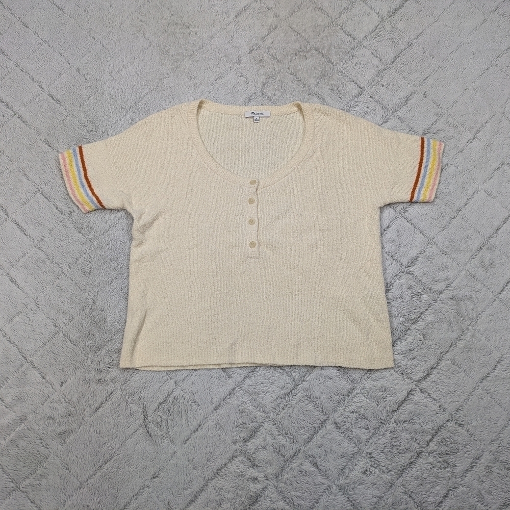 Madewell Shirt Women's S White Cream Henley Sweater Tee Rainbow Stripe Body